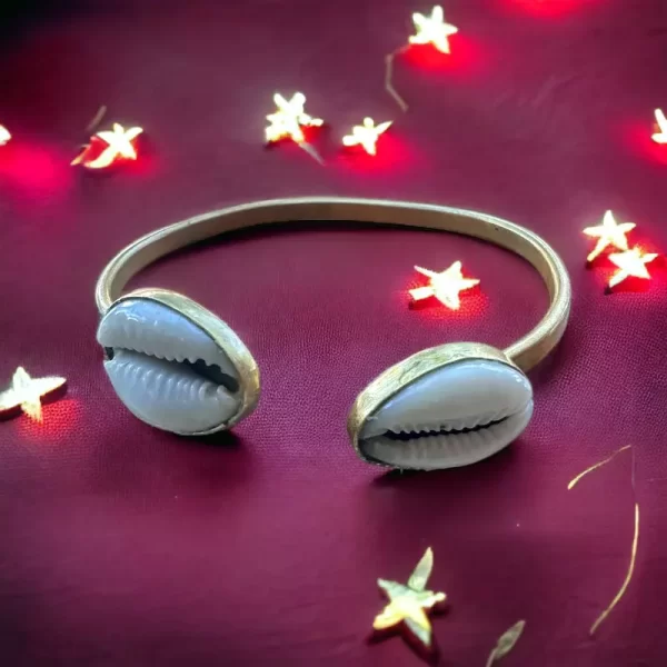 Adjustable Brass and Cowrie Shell Bracelet